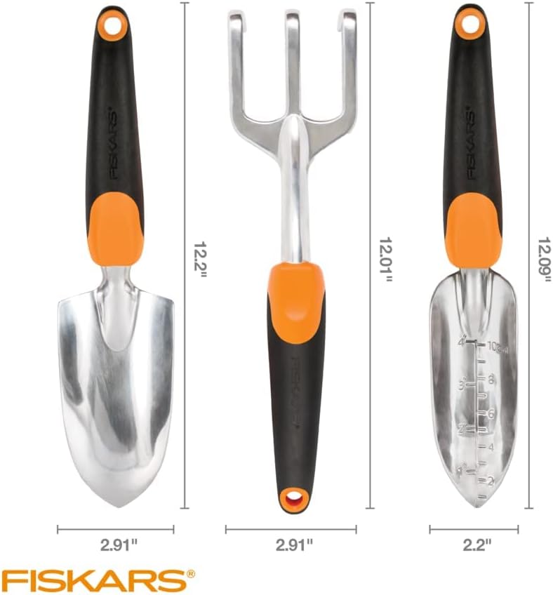 Fiskars 3-in-1 Garden Tool Set - Trowel, Transplanter, Cultivator for Gardening - Lawn and Garden - Black/Orange - Image 2