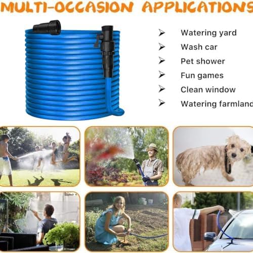 Ulelaxks Garden Hose, Water Hose, Elastic Garden Hose with 3/4" Fittings, Triple-layer Core, Garden Hose useful house gifts for Outdoor Lawn Car Watering Plants Blue (50 FT) - Image 2