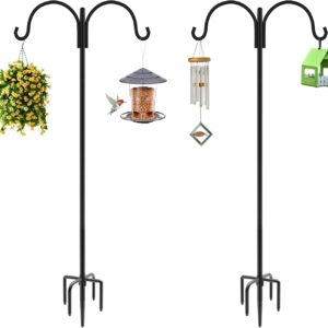 Artibear Double Shepherd Hooks for Outdoor, 76" Heavy Duty Bird Feeder Hangers Garden Hooks with 5-Prong Base, Outside Hanging Pole for Plant Baskets, Solar Light Lanterns, Wind Chimes, 2 Pack
