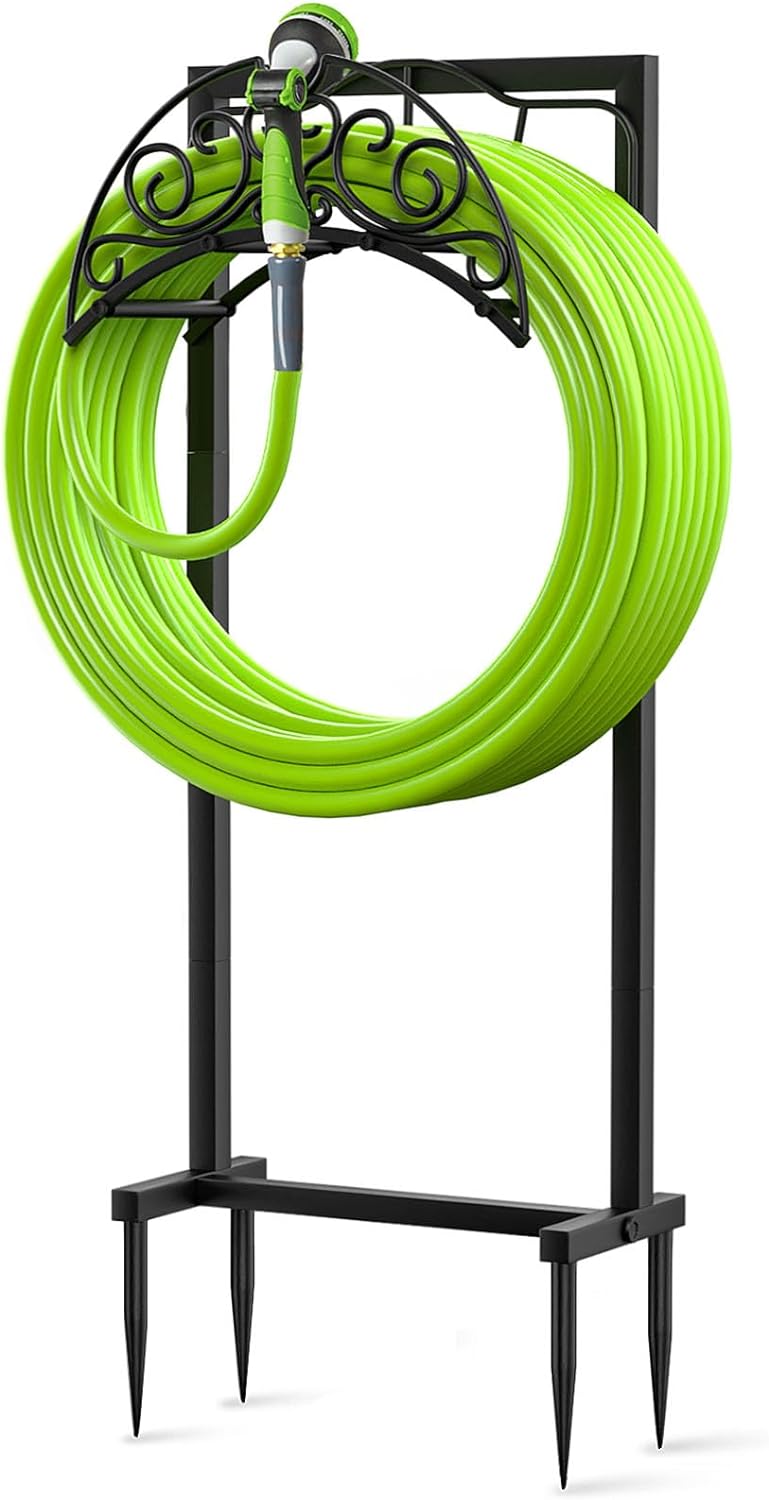 Garden Hose Holder for Outside, Upgraded Freestanding Water Hose Holder with 4 Spikes, Heavy Duty Rust-Resistant Metal Garden Hose Storage Stand for Outside, Black - Image 9