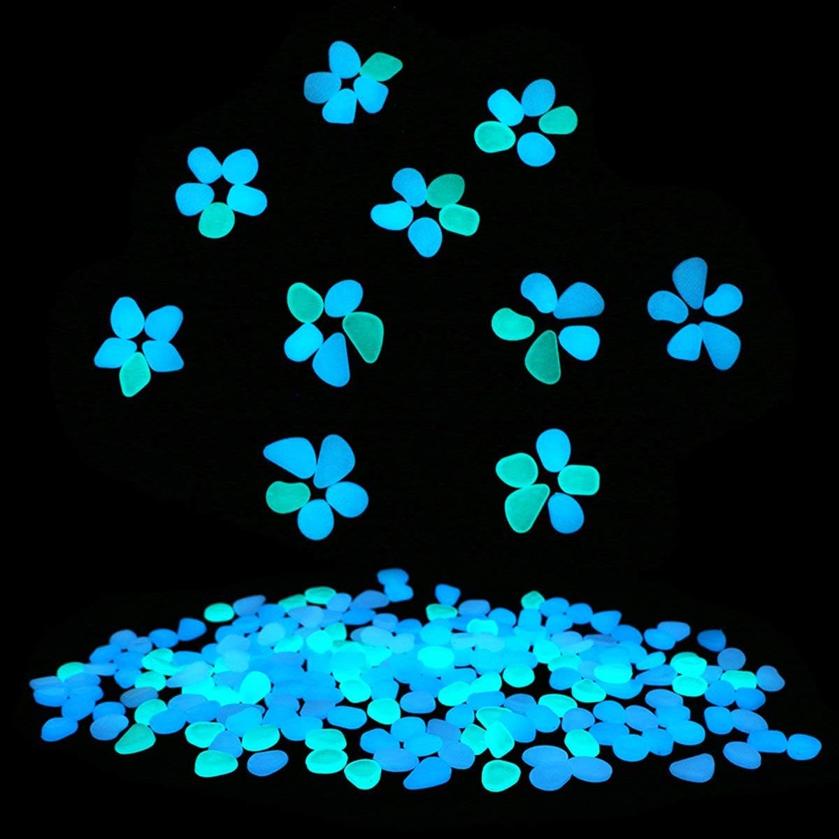 UNIME Glow in The Dark Garden Pebbles Stones Rocks for Yard and Walkways Decor, DIY Decorative Luminous Stones in Blue (200 PCS) - Image 4