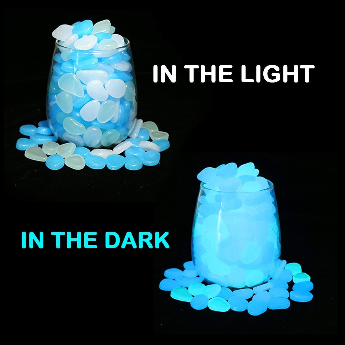 UNIME Glow in The Dark Garden Pebbles Stones Rocks for Yard and Walkways Decor, DIY Decorative Luminous Stones in Blue (200 PCS) - Image 2
