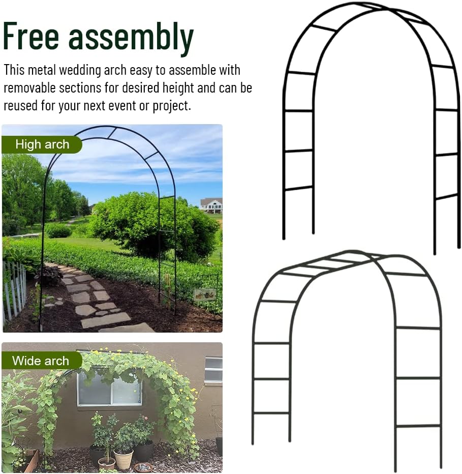 Newsmarts 7.9Ft Metal Garden Arch Army Green Garden Arbor for Climbing Plant Outdoor Wedding Party - Image 3