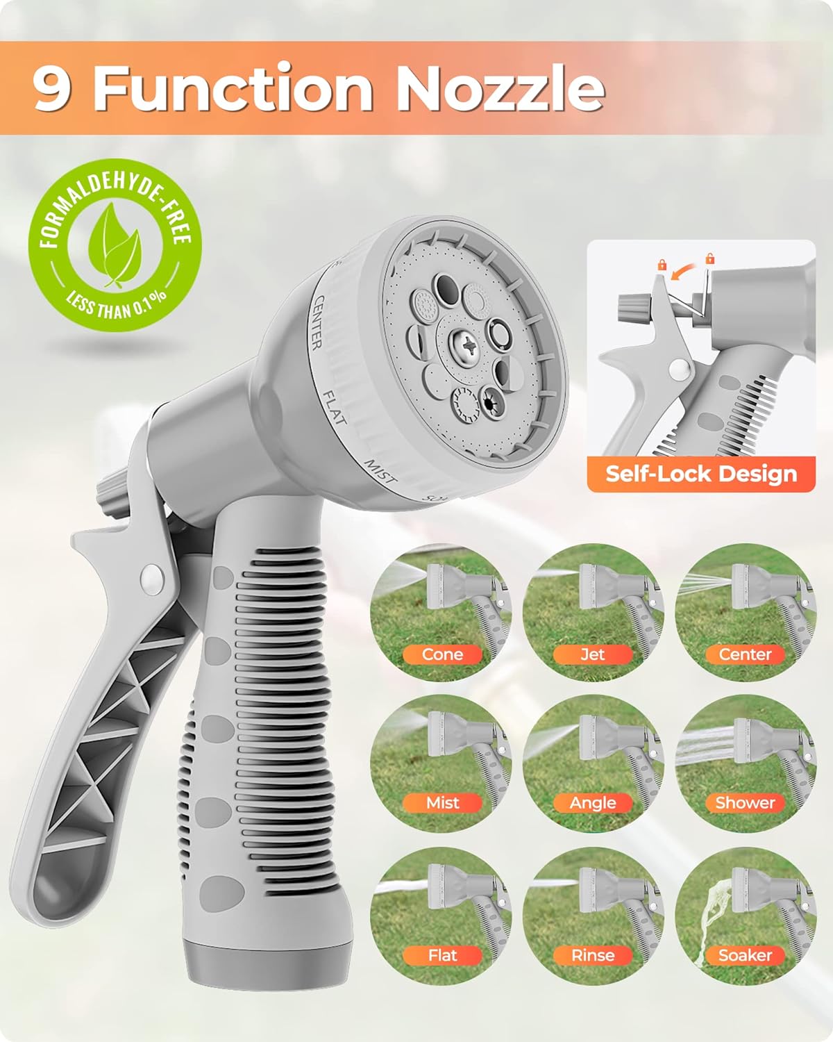 Ayleid Retractable Garden Hose Reel,1/2 in x 100 ft Wall Mounted Hose Reel, with 9- Function Sprayer Nozzle, Any Length Lock/Slow Return System/Wall Mounted/180°Swivel Bracket (Grey) - Image 3