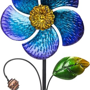 Wind Spinner with Metal Stake, 28.7 inches Outdoor Garden Pinwheels Spinners Blue Flower Shape Design for Yard Lawn Patio Decor