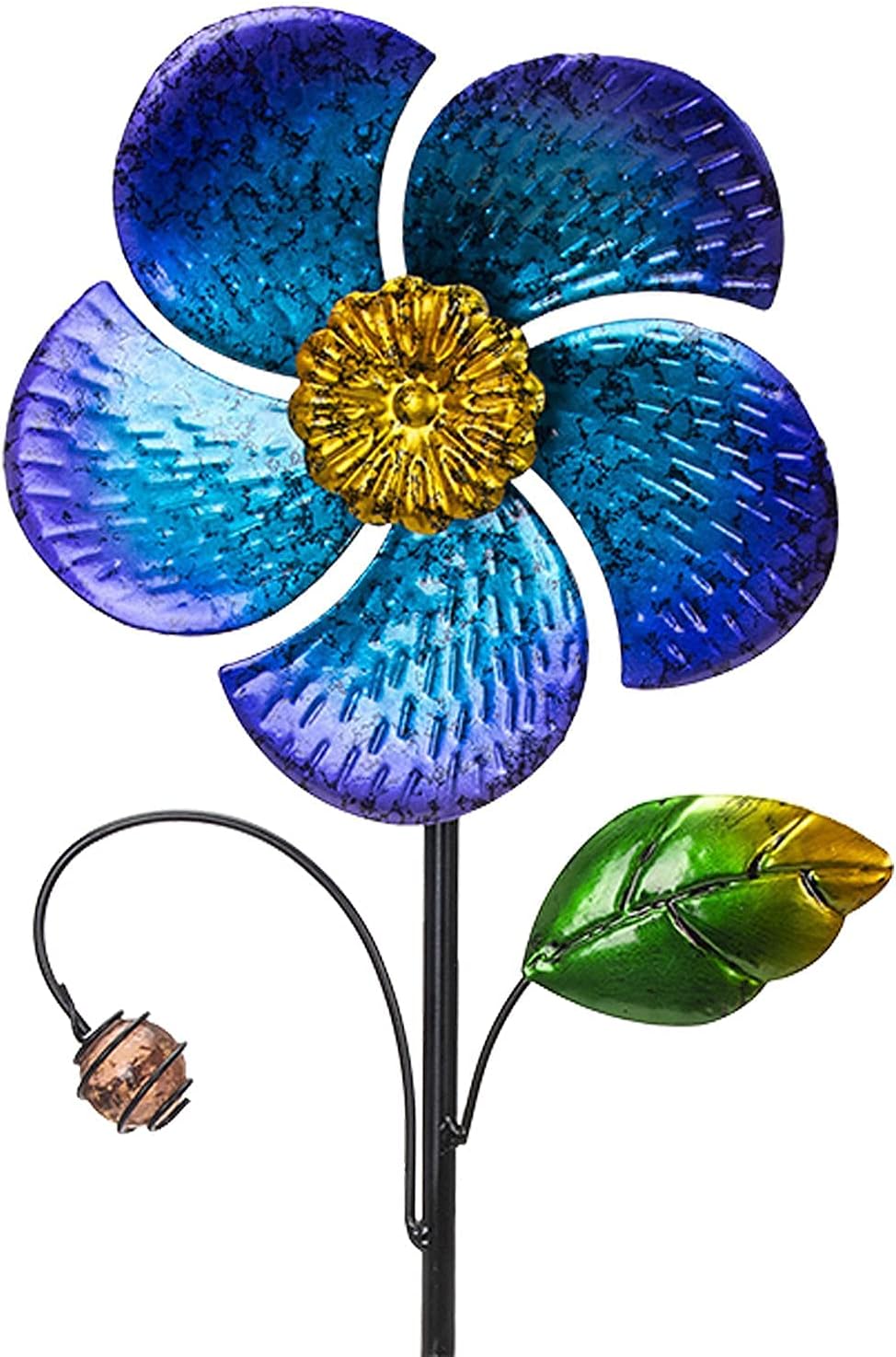 Wind Spinner with Metal Stake, 28.7 inches Outdoor Garden Pinwheels Spinners Blue Flower Shape Design for Yard Lawn Patio Decor