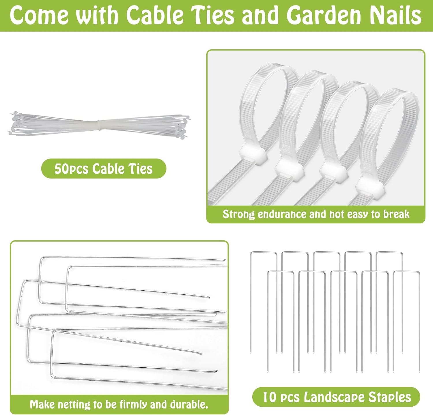 Mckanti 10x20FT Garden Mesh Netting, Fine Plant Covers with 50Pcs Cable Ties & 10Pcs Garden Nails, Garden Bed Netting Cover for Plants Vegetables Garden Row Greenhouse Patio Barrier Net - Image 6