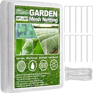 Mckanti 10x20FT Garden Mesh Netting, Fine Plant Covers with 50Pcs Cable Ties & 10Pcs Garden Nails, Garden Bed Netting Cover for Plants Vegetables Garden Row Greenhouse Patio Barrier Net