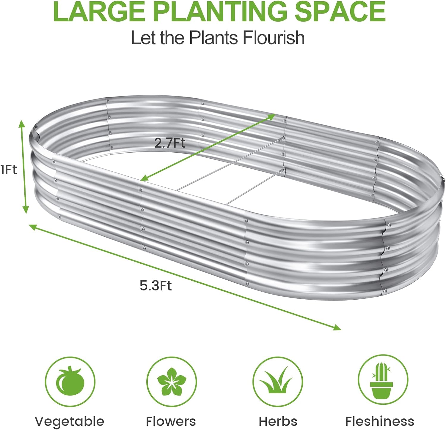 Land Guard 5.3ft × 2.7ft Galvanized Raised Garden Bed Kit, Galvanized Planter Garden Boxes Outdoor, Oval Large Metal Garden Bed for Vegetables…… - Image 2