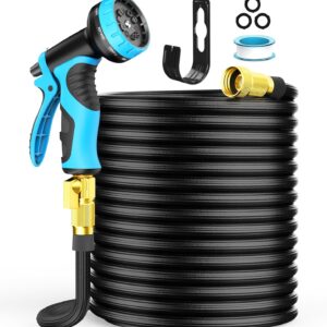 50 ft Expandable Garden Hose with 10 Functions Spray Nozzle, Water Hose with 50 Layers Nano Rubber, 3/4" Solid Brass Connector, Leakproof Lightweight Hose Expanding Water Pipe for Car Washing