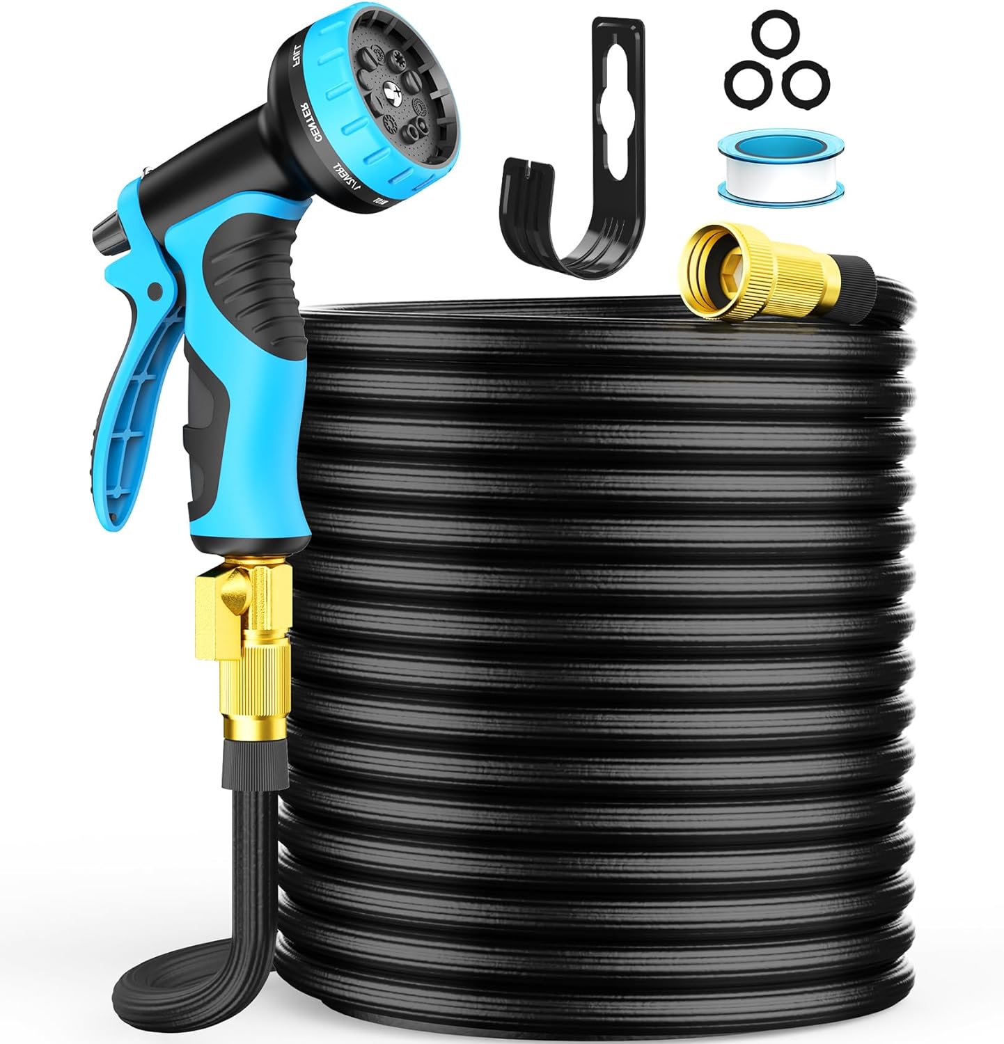 50 ft Expandable Garden Hose with 10 Functions Spray Nozzle, Water Hose with 50 Layers Nano Rubber, 3/4" Solid Brass Connector, Leakproof Lightweight Hose Expanding Water Pipe for Car Washing