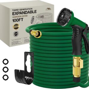 Lefree Garden Hose 100ft, Expandable Garden Hose Leak-Proof with 40 Layers of Innovative Nano Rubber,2024 Version/New Patented, Lightweight, No-Kink Flexible Water Hose (Green)