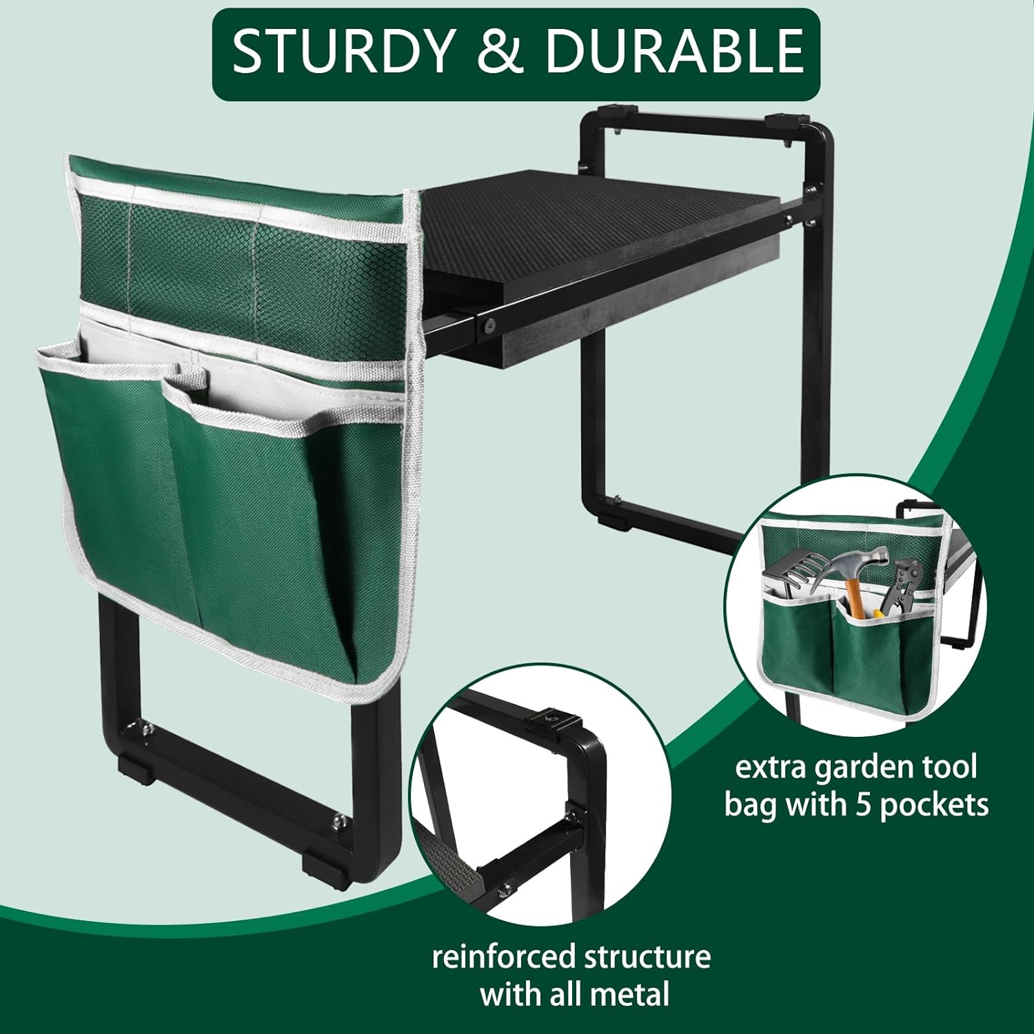 FLINTER 10.2" Wider Garden Kneeler and Seat, 2024 Upgraded Heavy Duty Thick Gardening Bench for Kneeling and Seat - Garden Tools with Bags, Gardening Gifts for Women, Grandparents, Mom & Dad - Image 5