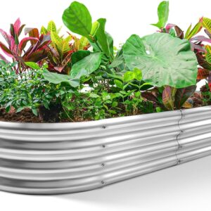 Land Guard 5.3ft × 2.7ft Galvanized Raised Garden Bed Kit, Galvanized Planter Garden Boxes Outdoor, Oval Large Metal Garden Bed for Vegetables……