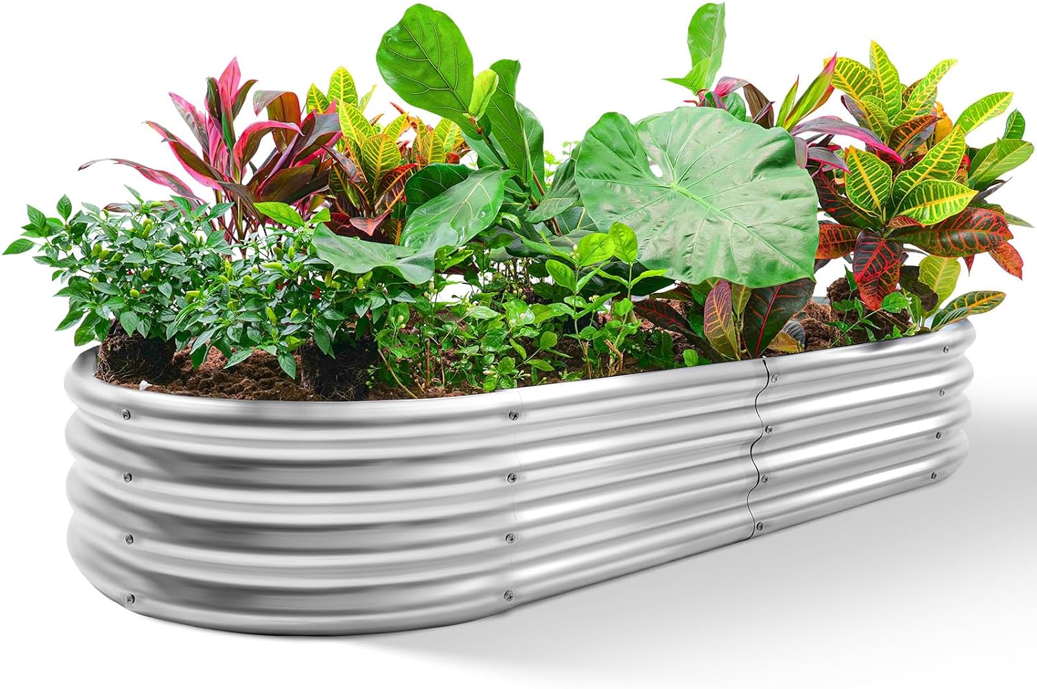 Land Guard 5.3ft × 2.7ft Galvanized Raised Garden Bed Kit, Galvanized Planter Garden Boxes Outdoor, Oval Large Metal Garden Bed for Vegetables……
