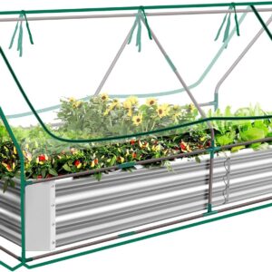 Land Guard 6x3x1ft Galvanized Raised Garden Bed with Waterproof Cover Small Mini Portable Antifreeze Greenhouse Kit for Metal Planter Box with 2 Huge Roll-up Zipper Door Window
