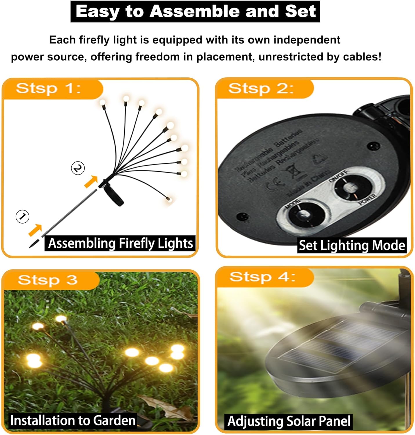 Solar Firefly Garden Lights, Outdoor Solar Yard Light, Gardening Gifts for Gardeners Outside Patio Pathway Landscape Decor 8 Modes Warm White(2 Pack 20 LED) - Image 5