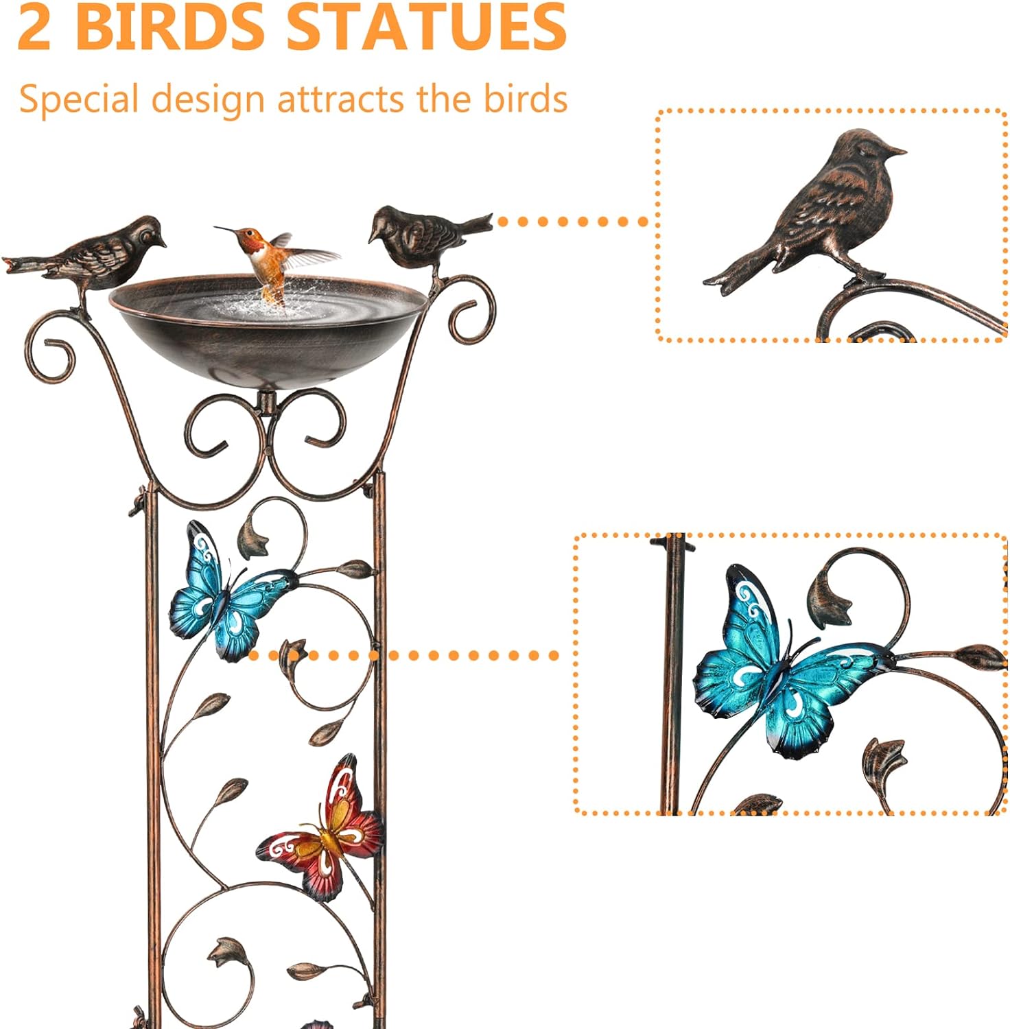SUNNYPARK Bird Bath with Trellis Outdoor, Antique Garden Iron Trellis with Decorative Butterflies Detachable Bird Bowl Metal Potted Plants Support for Climbing Flowers - Image 2
