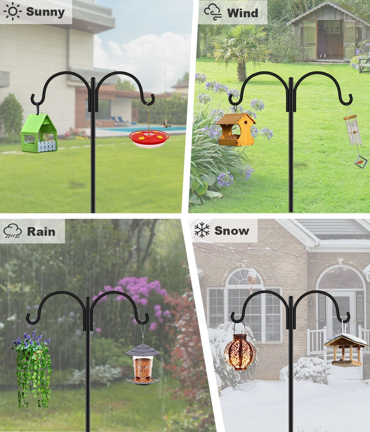 Artibear Double Shepherd Hooks for Outdoor, 76" Heavy Duty Bird Feeder Hangers Garden Hooks with 5-Prong Base, Outside Hanging Pole for Plant Baskets, Solar Light Lanterns, Wind Chimes, 2 Pack - Image 5