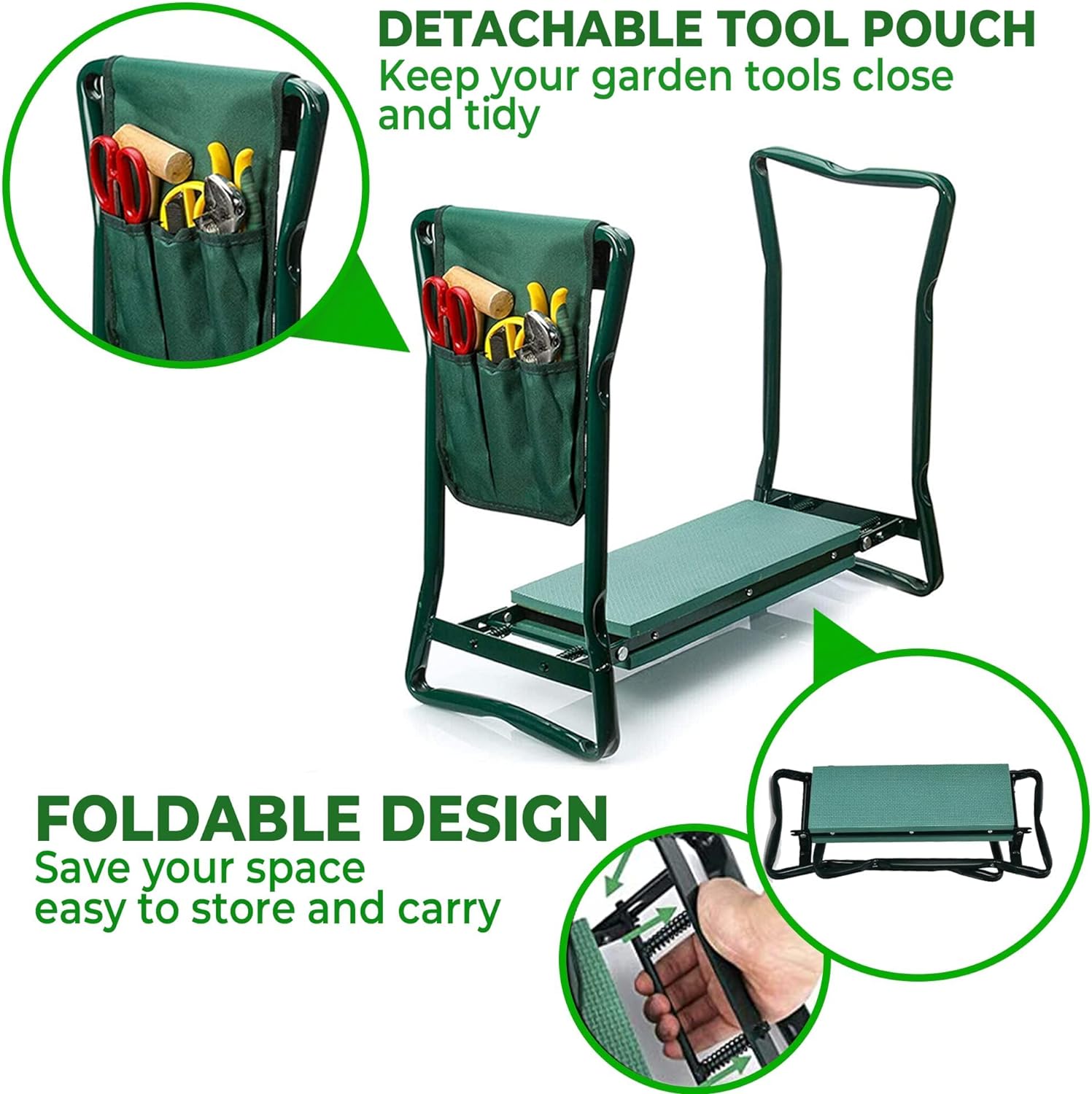H> Garden Kneeler and Seat, Foldable Garden Stool Heavy Duty Gardening Bench for Kneeling and Sitting to Prevent Knee & Back Pain, Great Gardening Gifts for Women, Grandparents, Seniors, Mom & Dad - Image 6