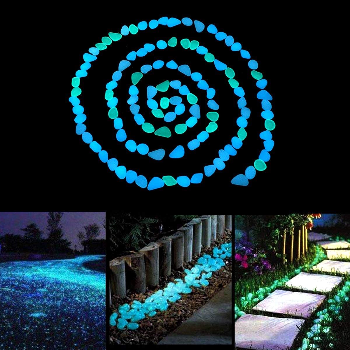 UNIME Glow in The Dark Garden Pebbles Stones Rocks for Yard and Walkways Decor, DIY Decorative Luminous Stones in Blue (200 PCS) - Image 3