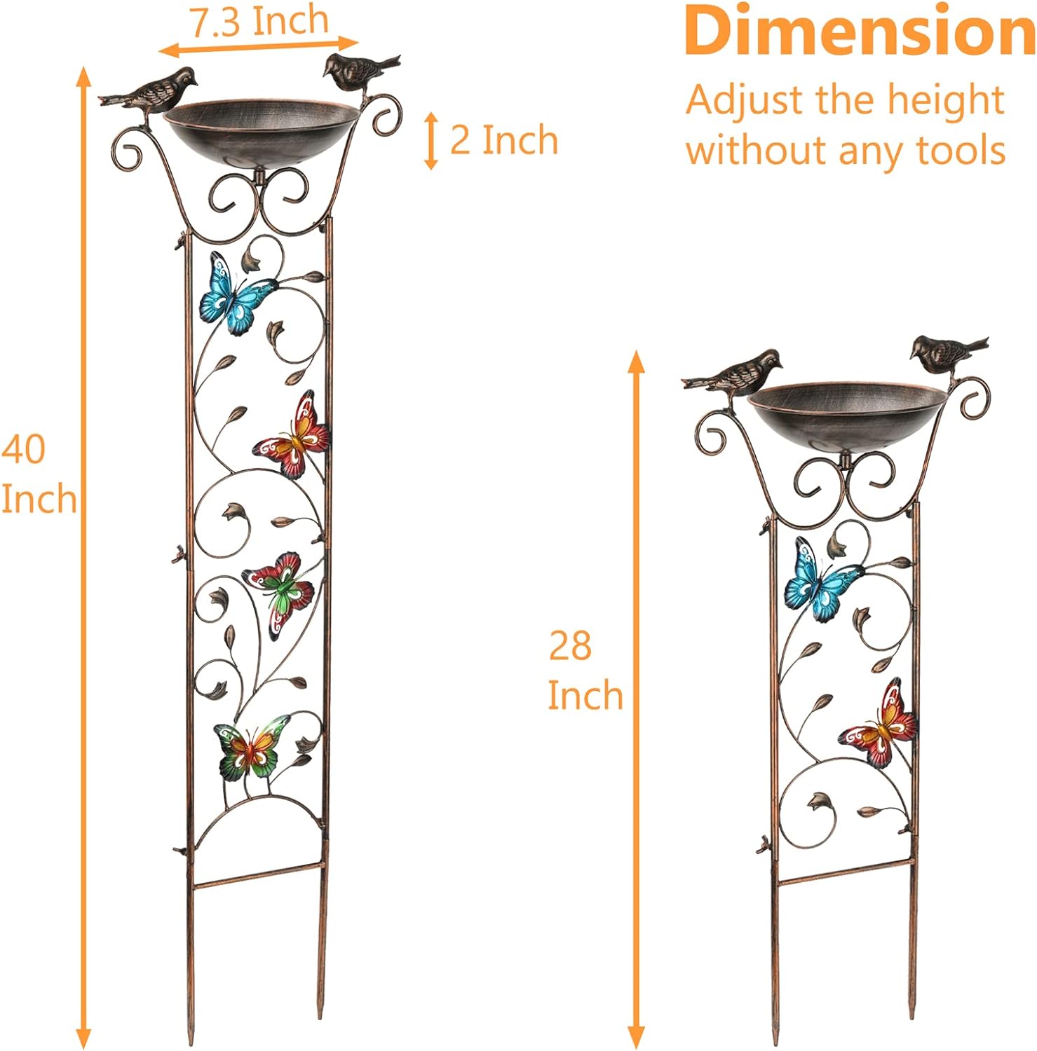 SUNNYPARK Bird Bath with Trellis Outdoor, Antique Garden Iron Trellis with Decorative Butterflies Detachable Bird Bowl Metal Potted Plants Support for Climbing Flowers - Image 4