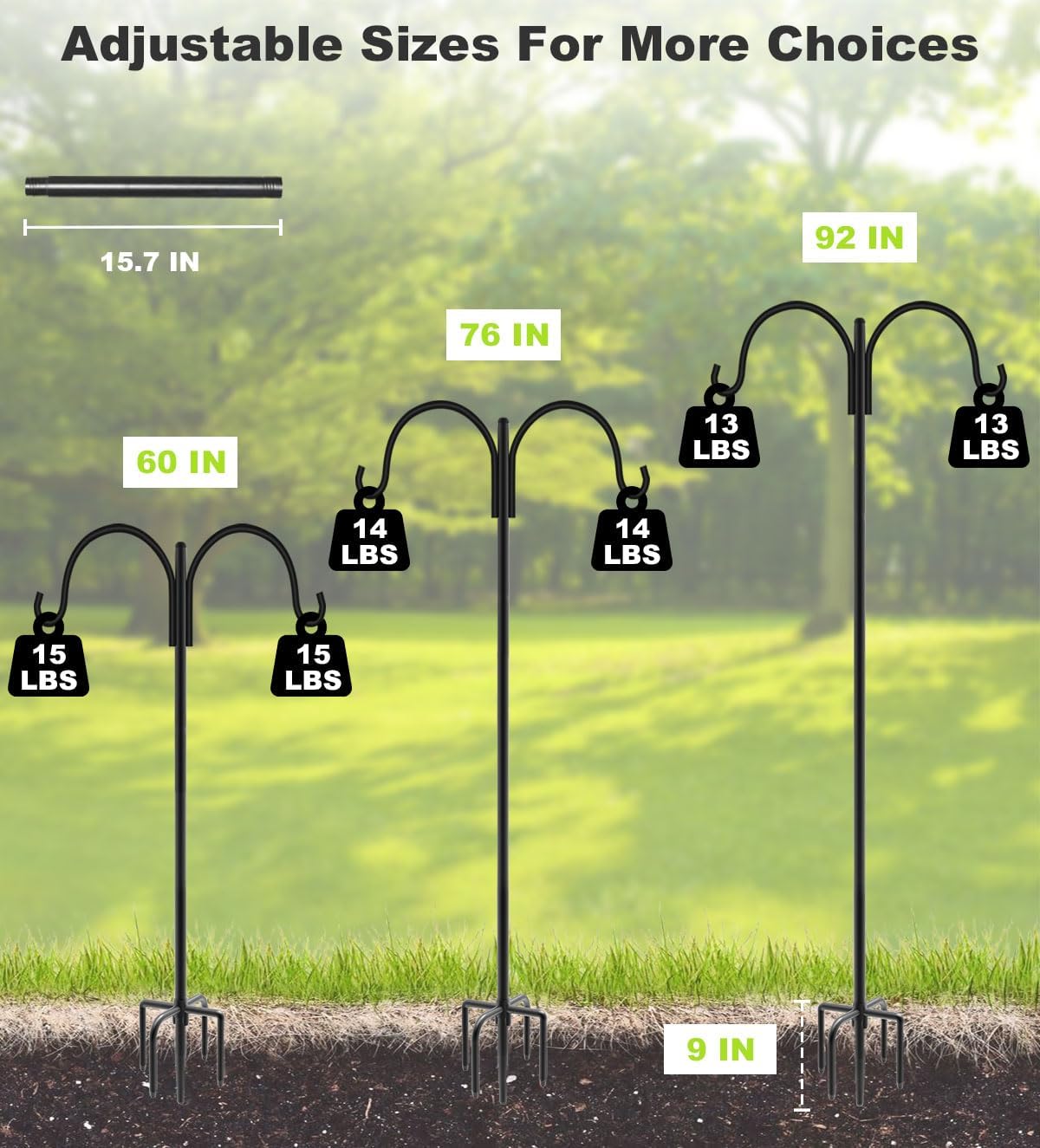 Artibear Double Shepherd Hooks for Outdoor, 76" Heavy Duty Bird Feeder Hangers Garden Hooks with 5-Prong Base, Outside Hanging Pole for Plant Baskets, Solar Light Lanterns, Wind Chimes, 2 Pack - Image 4