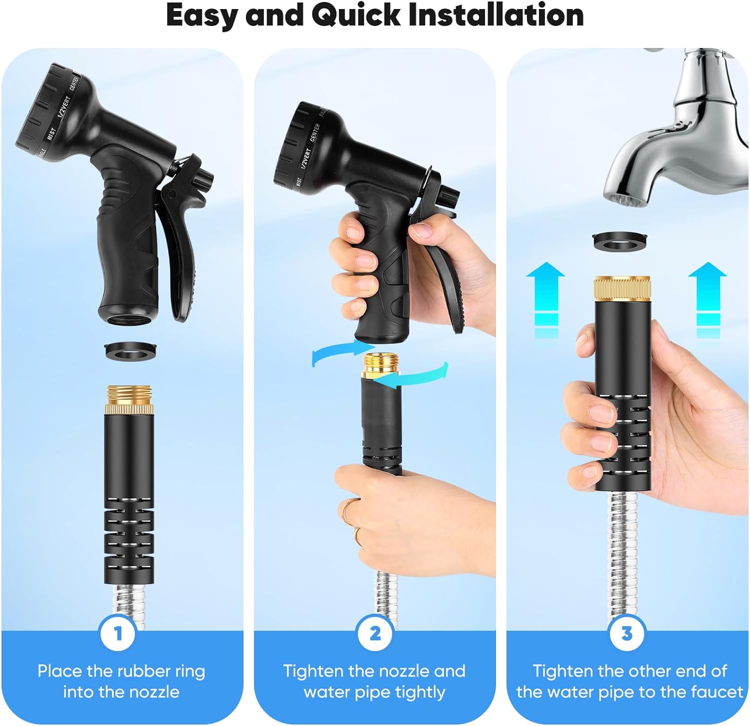 Garden Hose 50 FT, Metal Stainless Steel Water Hose with 10 Function Nozzles, No Kinks, Flexible Hose, Lightweight, Puncture Proof, Heavy Duty Hose for Yard and Outdoor - Image 7