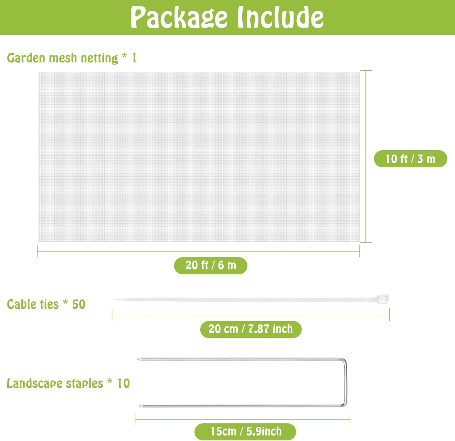 Mckanti 10x20FT Garden Mesh Netting, Fine Plant Covers with 50Pcs Cable Ties & 10Pcs Garden Nails, Garden Bed Netting Cover for Plants Vegetables Garden Row Greenhouse Patio Barrier Net - Image 4