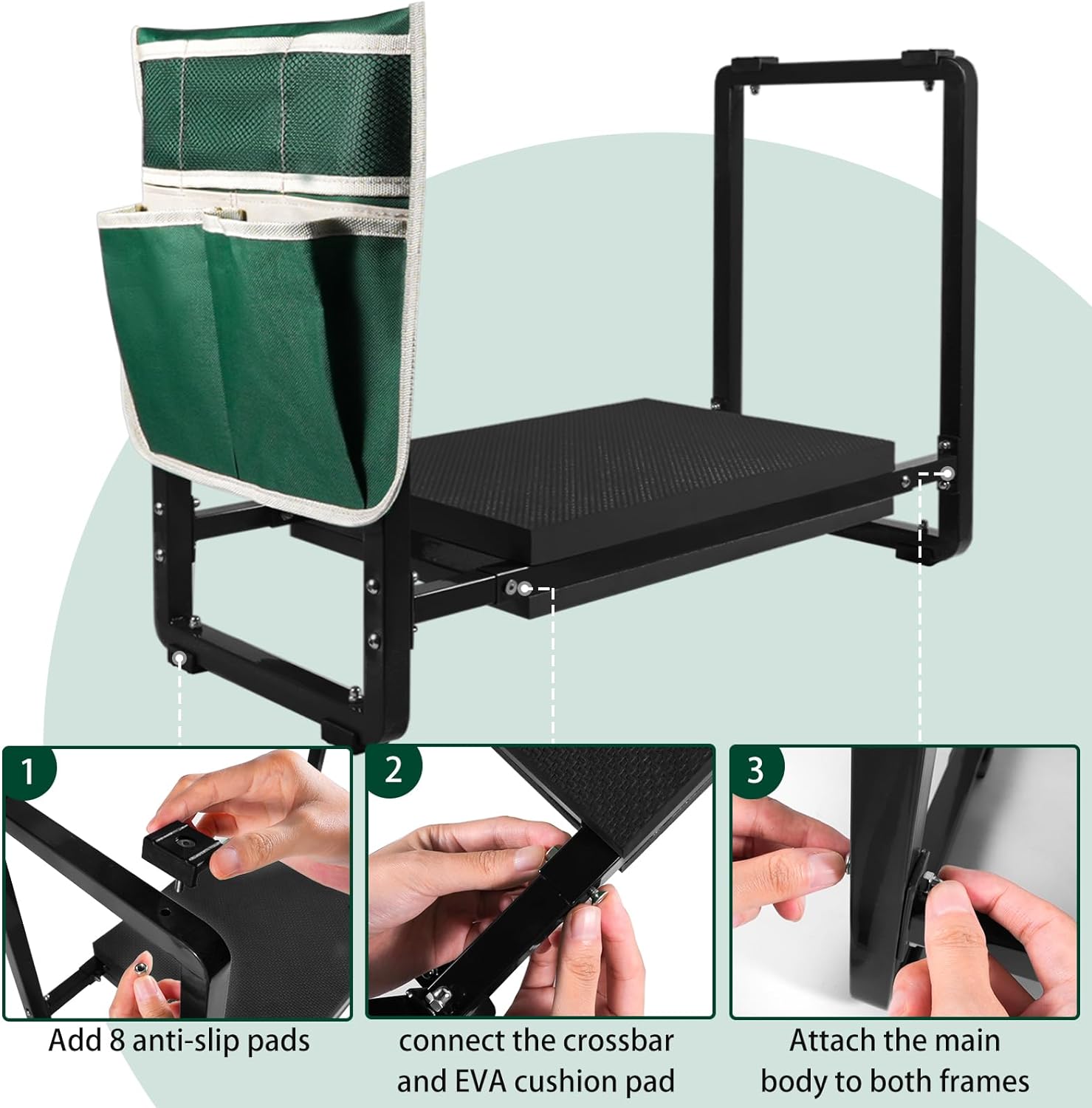 FLINTER 10.2" Wider Garden Kneeler and Seat, 2024 Upgraded Heavy Duty Thick Gardening Bench for Kneeling and Seat - Garden Tools with Bags, Gardening Gifts for Women, Grandparents, Mom & Dad - Image 6