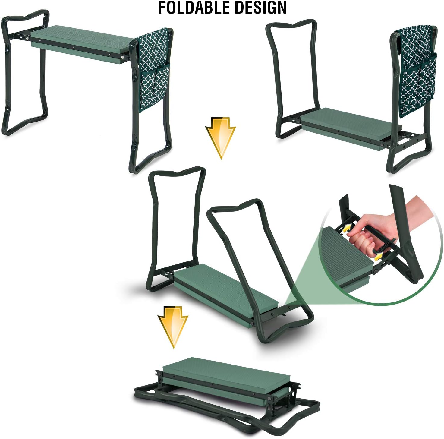 Abco Tech Garden Stool & Kneeler - Kneeler & Stool for Gardening, Foldable Garden Seat for Storage, Garden Kneelers for Seniors, Great Gardening Gifts for Women, Bench Comes with Tool Pouch & Gloves - Image 7