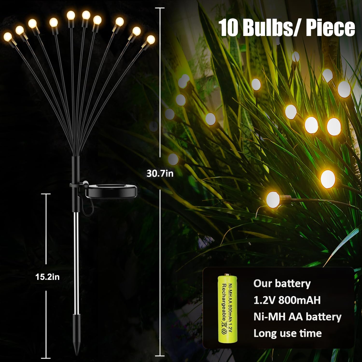 Solar Firefly Garden Lights, Outdoor Solar Yard Light, Gardening Gifts for Gardeners Outside Patio Pathway Landscape Decor 8 Modes Warm White(2 Pack 20 LED) - Image 3