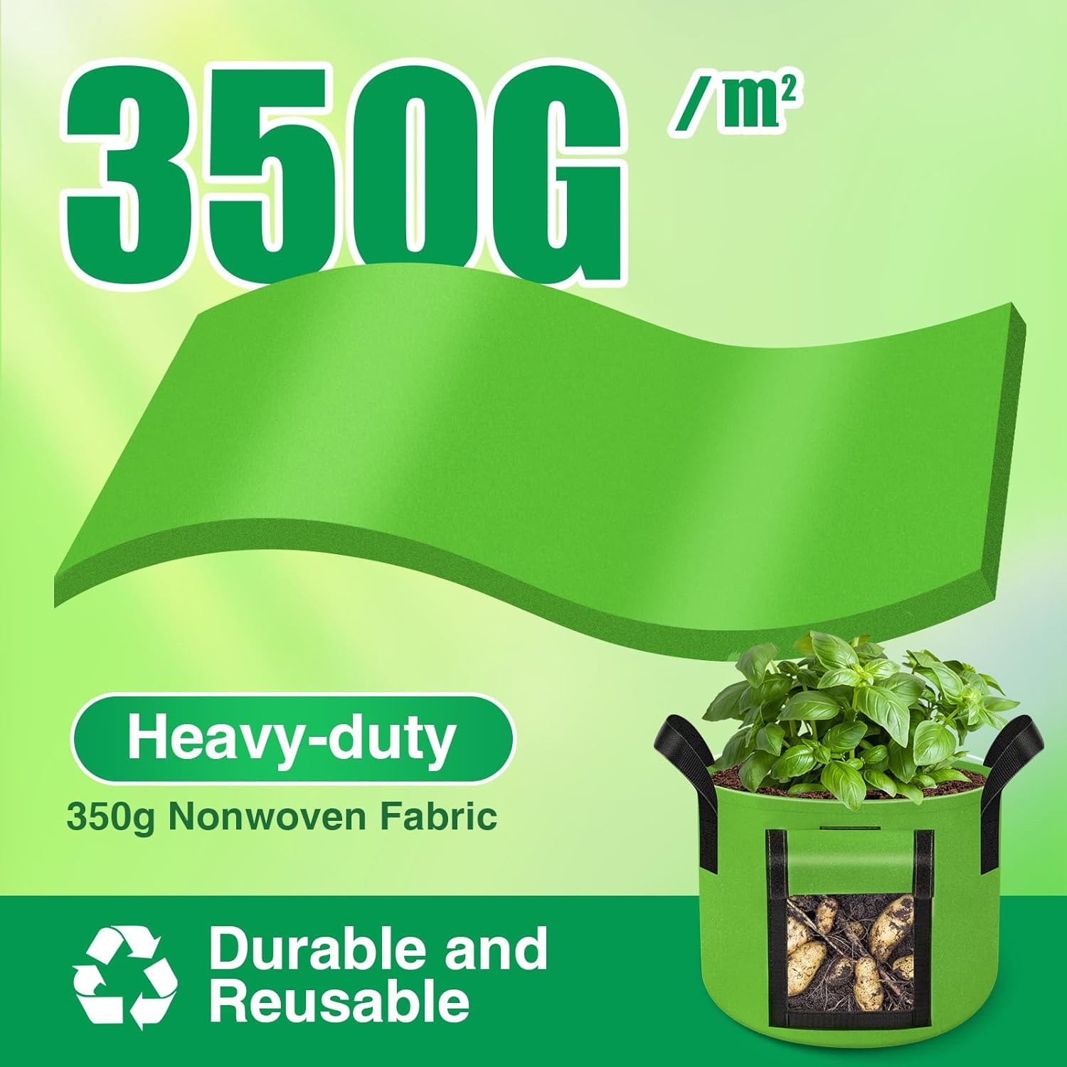 6 Pack 10 Gallon Grow Bags, 350g Heavy Duty Fabric Potato Growing Bags with Flap, Potatoes Grow Bags 10 Gal, Potato Bags for Growing Potatoes, Garden Bags to Grow Vegetables Tomato Plant Grow Bags - Image 4