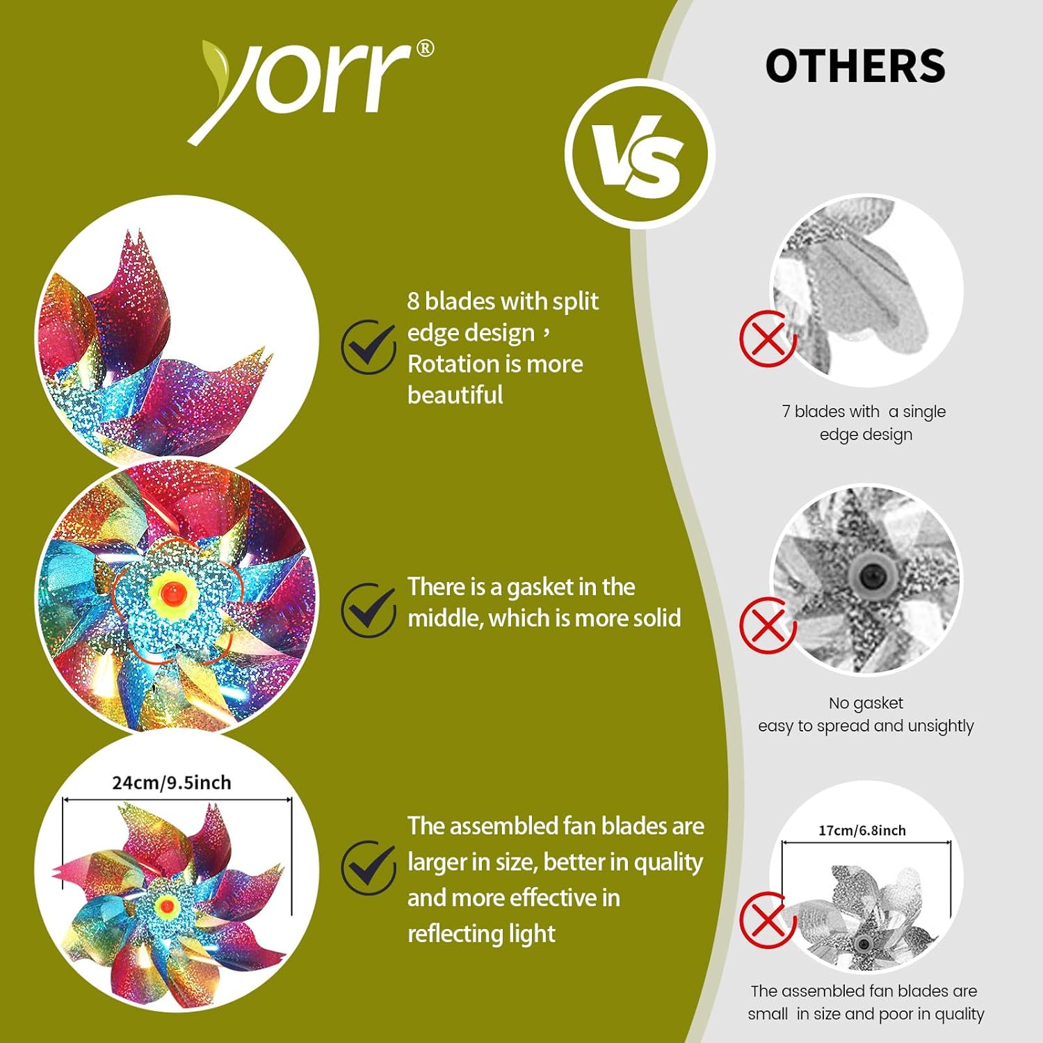 Pinwheels for Yard and Garden, 12Pack Reflective Pinwheels to Scare Birds Away, Sparkly Colorful Pin Wheels with Bird Scare Tape for Lawn, Patio(Pack of 12) - Image 4