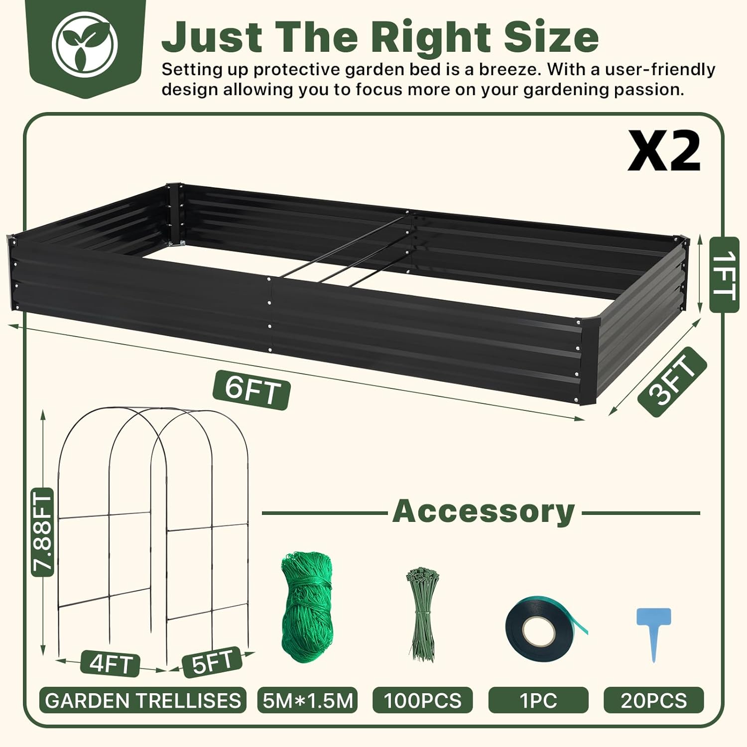 Galvanized Raised Garden Bed for Vegetables Flowers Herbs, Metal Raised Garden Bed Kit with Trellis, Plant Labels, Plant Ties, Black 6×3×1FT 2PCS - Image 2