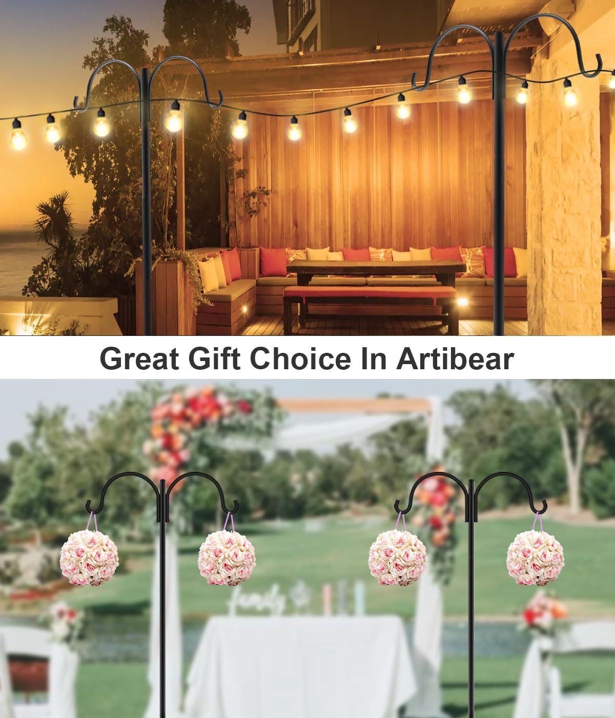 Artibear Double Shepherd Hooks for Outdoor, 76" Heavy Duty Bird Feeder Hangers Garden Hooks with 5-Prong Base, Outside Hanging Pole for Plant Baskets, Solar Light Lanterns, Wind Chimes, 2 Pack - Image 7