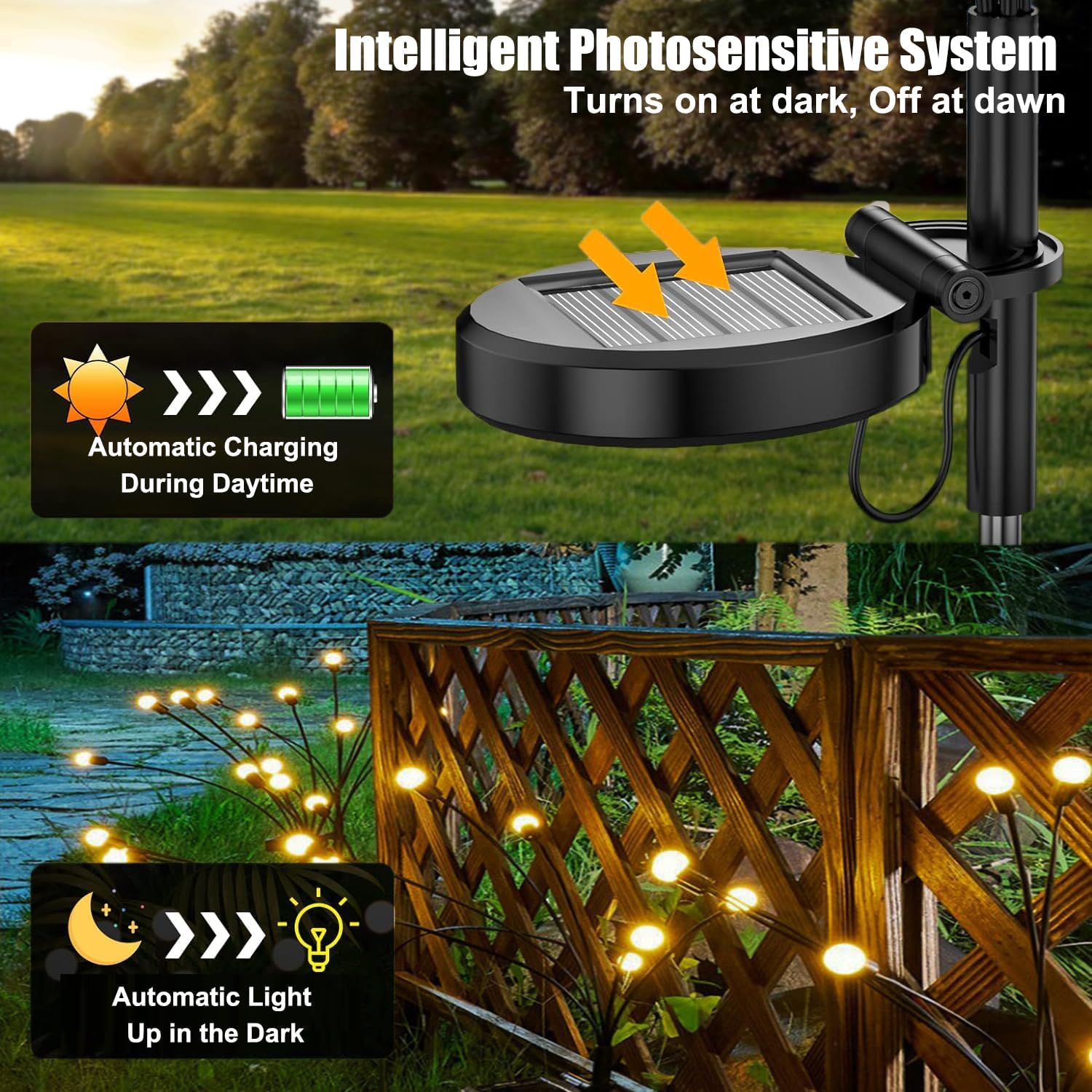 Solar Firefly Garden Lights, Outdoor Solar Yard Light, Gardening Gifts for Gardeners Outside Patio Pathway Landscape Decor 8 Modes Warm White(2 Pack 20 LED) - Image 2
