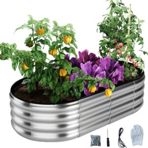 Galvanized Metal Planter Raised Garden Bed Kit for Gardening Outdoor,4x2x1ft Planter Grow Garden Box Raised Flower Bed