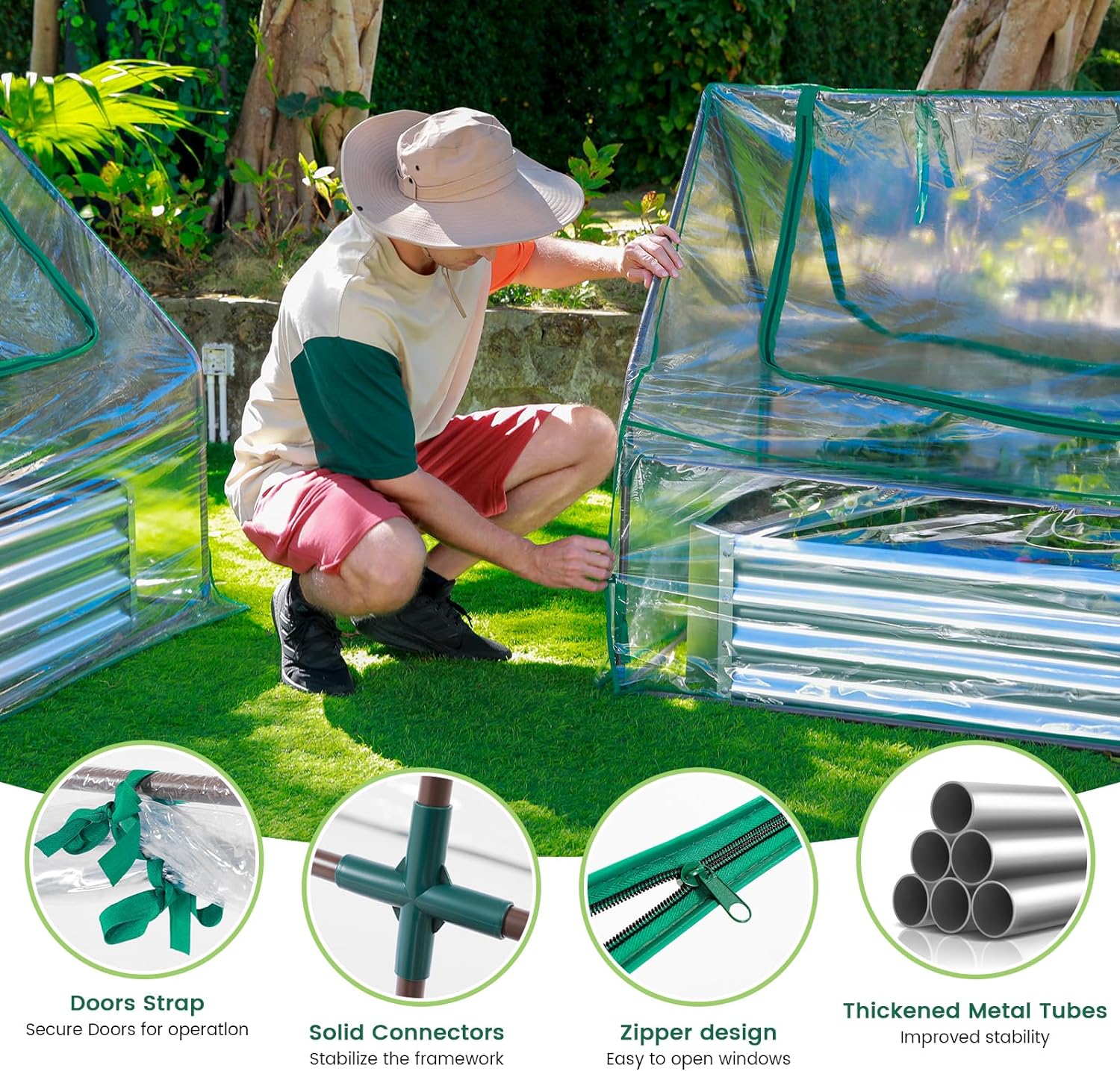 Land Guard 6x3x1ft Galvanized Raised Garden Bed with Waterproof Cover Small Mini Portable Antifreeze Greenhouse Kit for Metal Planter Box with 2 Huge Roll-up Zipper Door Window - Image 6