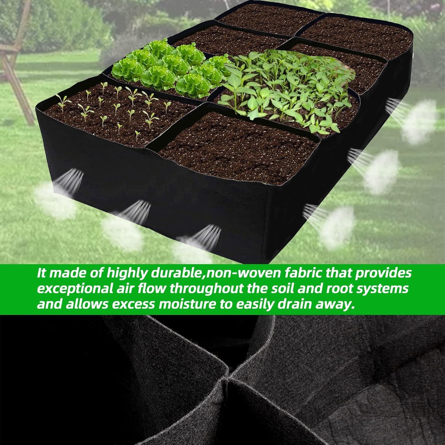 CJGQ Fabric Raised Garden Bed, 128 Gallon 8 Grids Plant Grow Bags, 3x6FT Breathable Planter Raised Beds for Growing Vegetables Potatoes Flowers, Rectangle Planting Container for Outdoor Gardening - Image 3