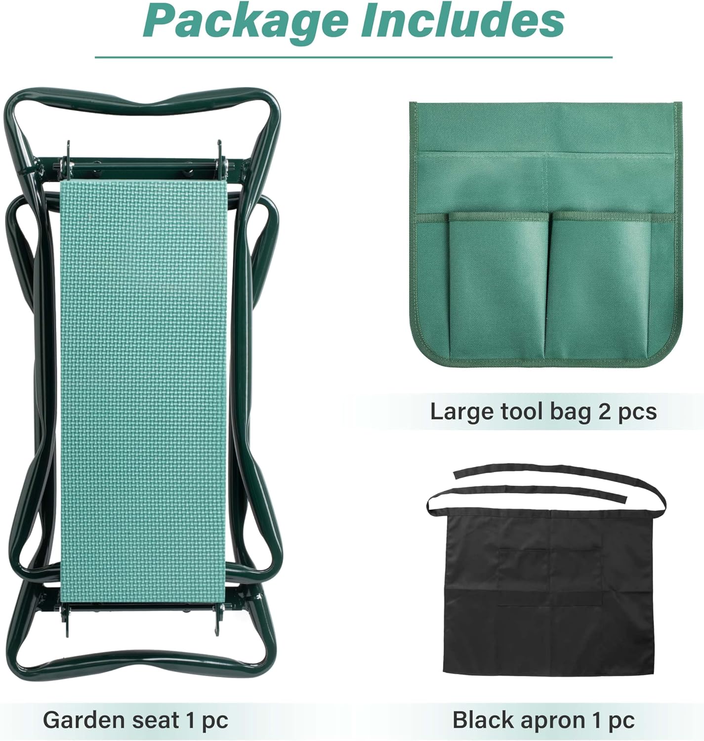 Simple Deluxe Garden Kneeler and Seat, Foldable Kneeling Stool with Thicker EVA Foam Pad Heavy Duty Bench, with Tool Pouch, Apron, Gifts for Outdoor Gardening, Fishing, Green - Image 3