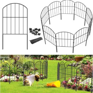 Garden Fence, Total 10ft(L) x 24in(H) Garden Fencing Animal Barrier, 10 Pcs Rustproof Metal Fence Panels, Black No Dig Fence, Decorative Garden Fences and Borders for Dogs, Flower Bed, Patio