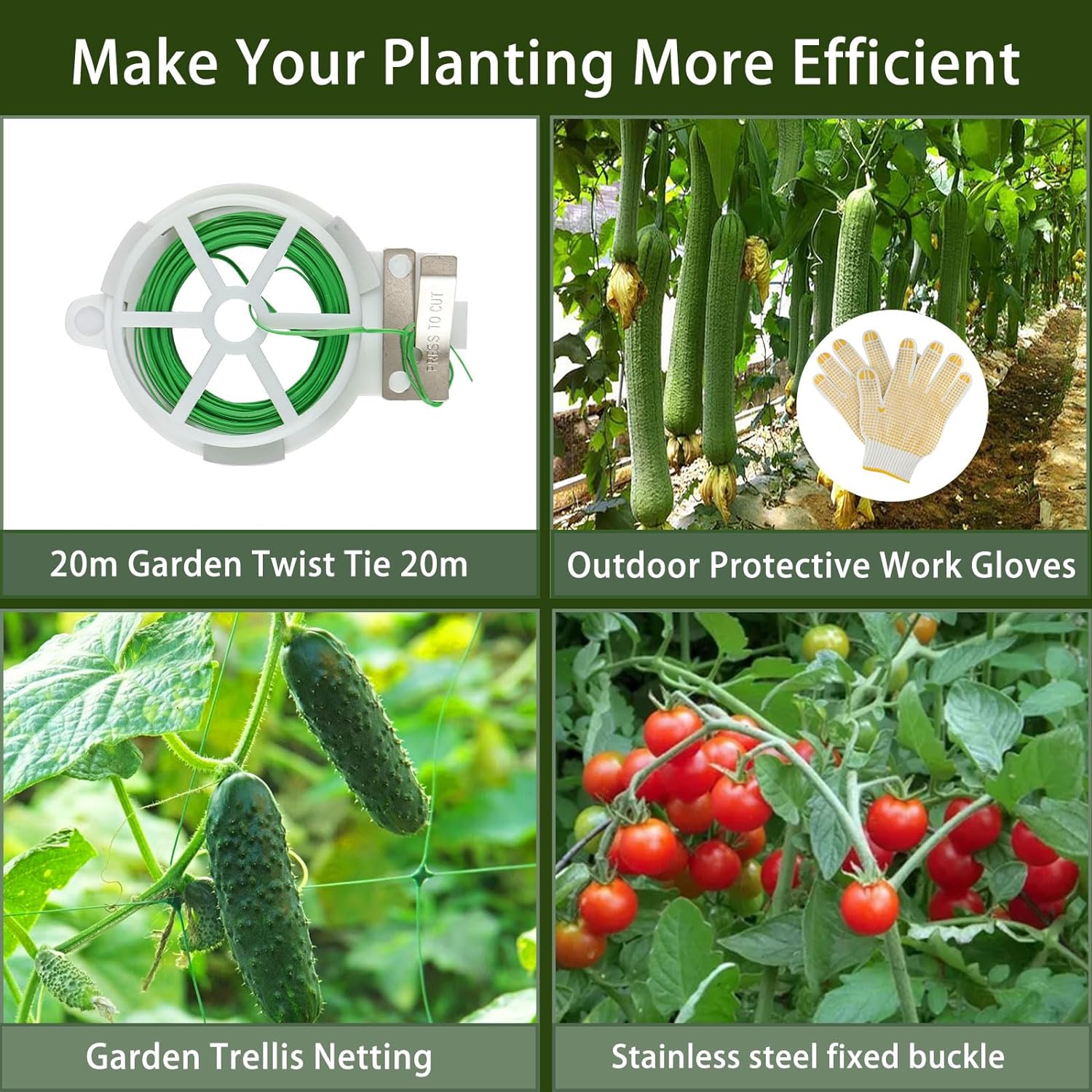 Cucumber Trellis for Raised Beds, 63 x 47 Inch Garden Arch Trellis for Climbing Plants Outdoors with Climbing Net, Detachable Cucumber Trellis Support for Tomato, Squash, Zucchini - Image 5