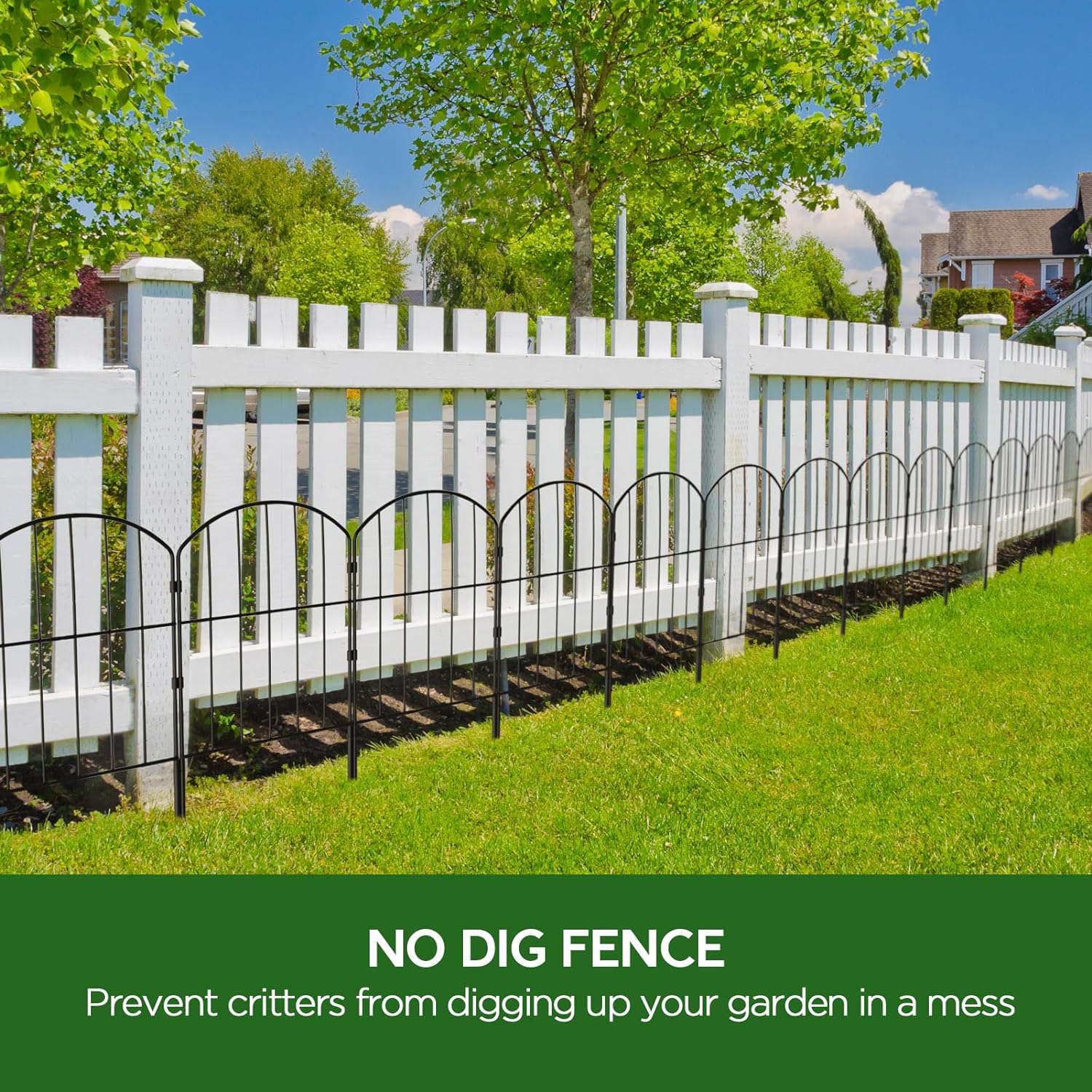Garden Fence, Total 10ft(L) x 24in(H) Garden Fencing Animal Barrier, 10 Pcs Rustproof Metal Fence Panels, Black No Dig Fence, Decorative Garden Fences and Borders for Dogs, Flower Bed, Patio - Image 8