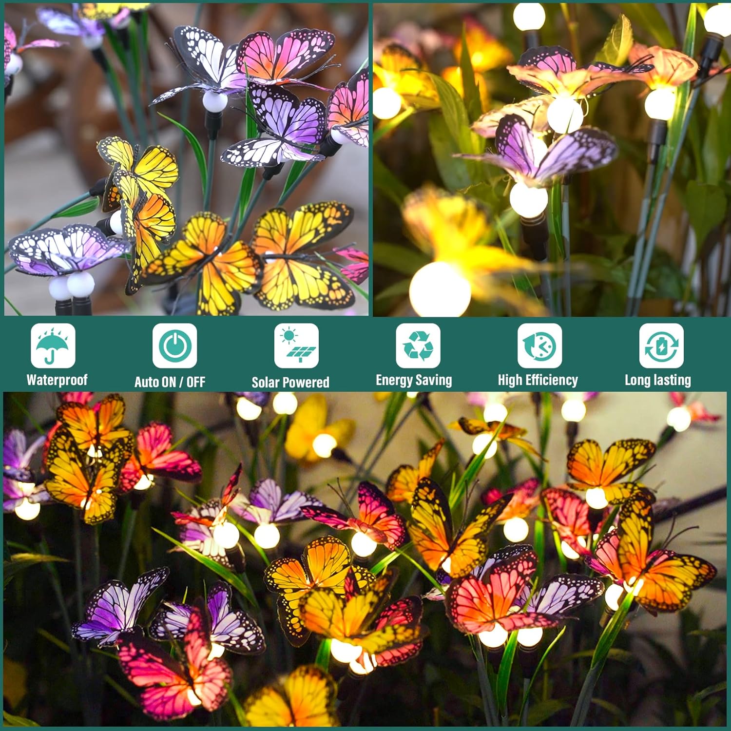 TONULAX Solar Garden Lights - Newest Swaying Butterfly Light, Swaying in The Wind, Solar Outdoor Lights, Yard Patio Pathway Decoration, High Flexibility Iron Wire & Realistic Butterflies (2 Pack) - Image 3