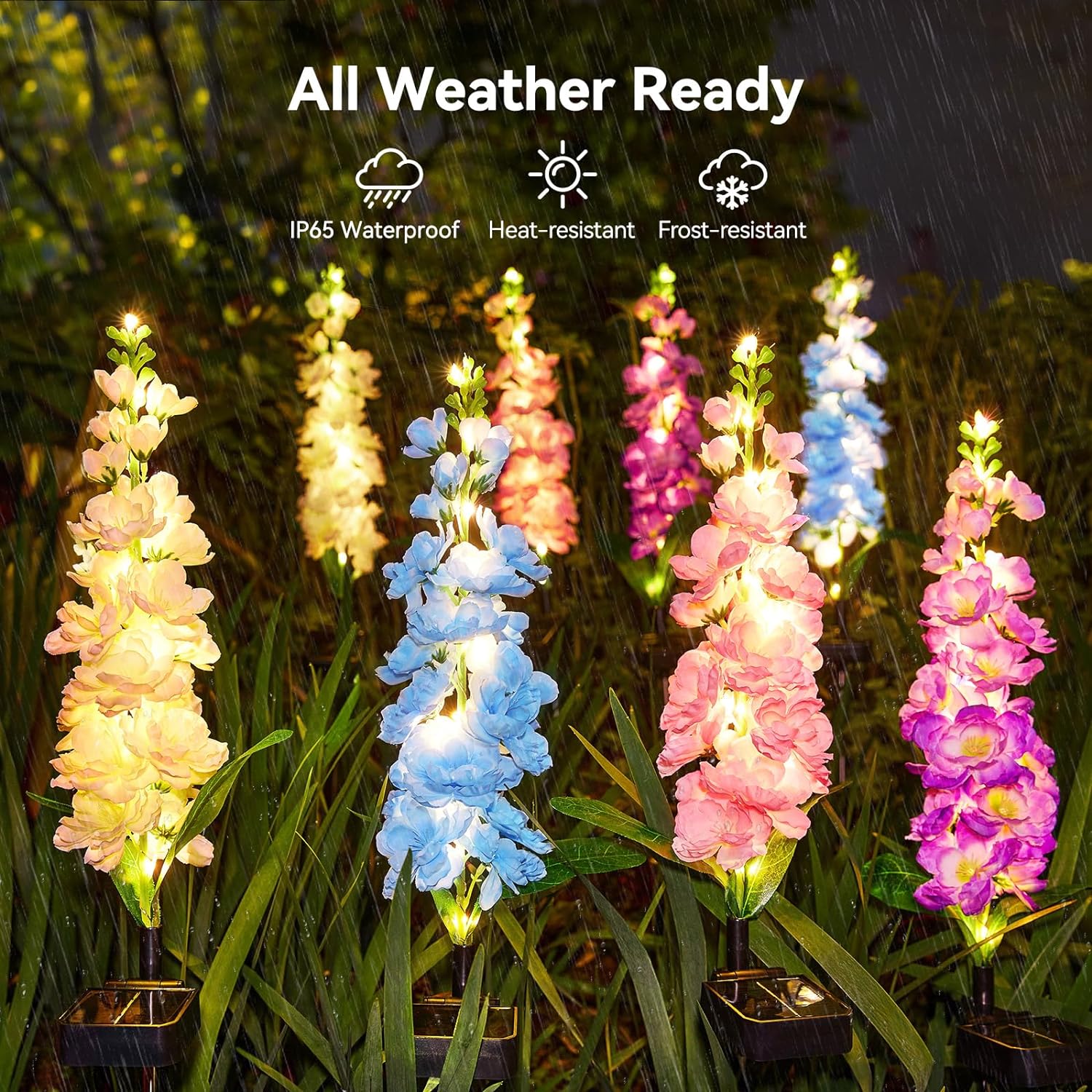 KOOPER Solar Lights Outdoor Garden Decor, 4 Pack Upgraded Delphinium Solar Garden Lights with 36 LEDs, Waterproof Solar Lights for Outside, Outdoor Solar Flowers Lights for Yard Patio, Gift for Mother - Image 2