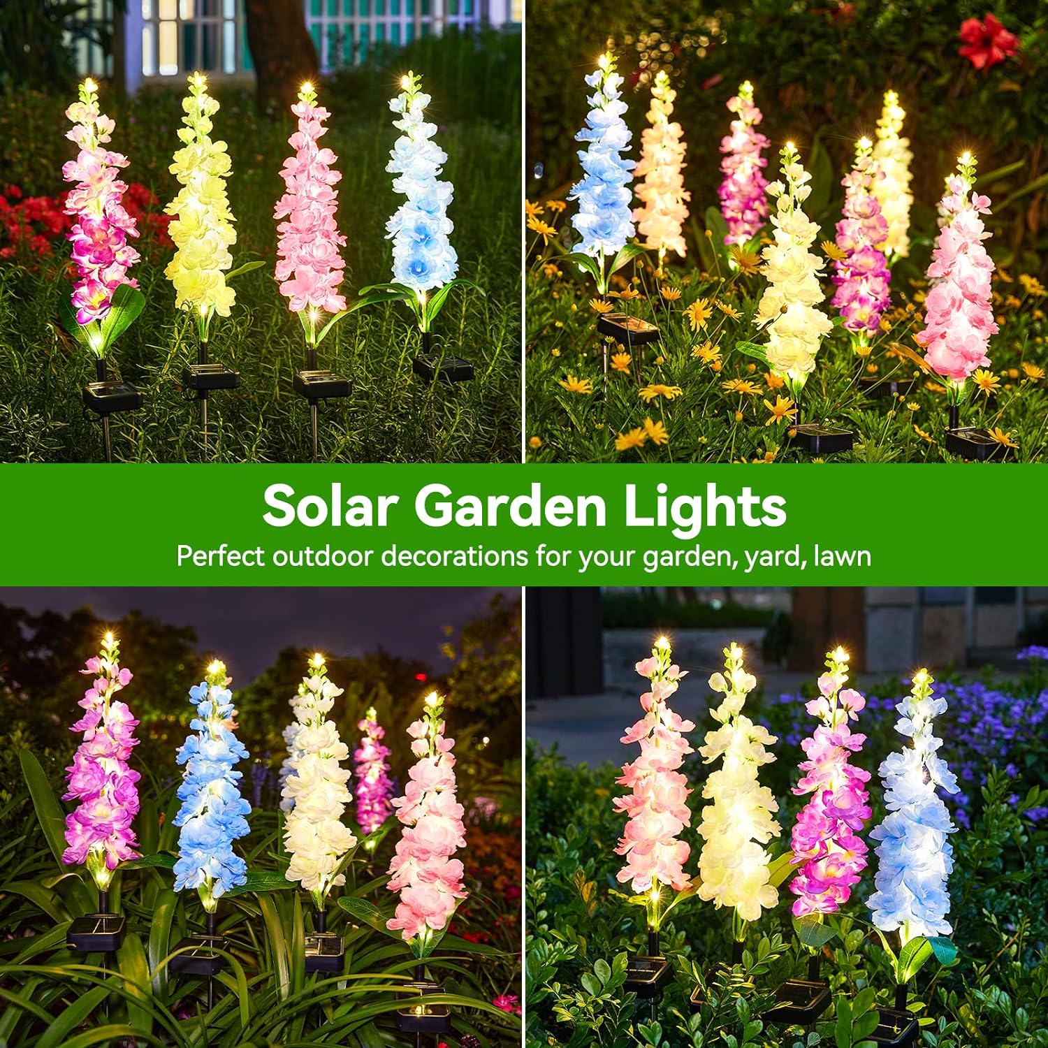 KOOPER Solar Lights Outdoor Garden Decor, 4 Pack Upgraded Delphinium Solar Garden Lights with 36 LEDs, Waterproof Solar Lights for Outside, Outdoor Solar Flowers Lights for Yard Patio, Gift for Mother - Image 7