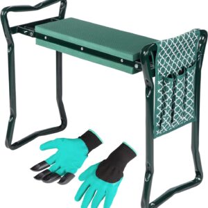 Abco Tech Garden Stool & Kneeler - Kneeler & Stool for Gardening, Foldable Garden Seat for Storage, Garden Kneelers for Seniors, Great Gardening Gifts for Women, Bench Comes with Tool Pouch & Gloves