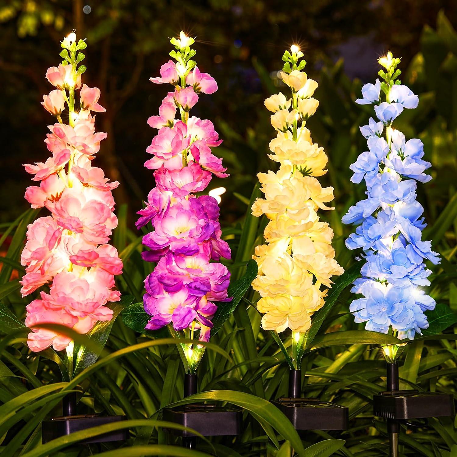 KOOPER Solar Lights Outdoor Garden Decor, 4 Pack Upgraded Delphinium Solar Garden Lights with 36 LEDs, Waterproof Solar Lights for Outside, Outdoor Solar Flowers Lights for Yard Patio, Gift for Mother
