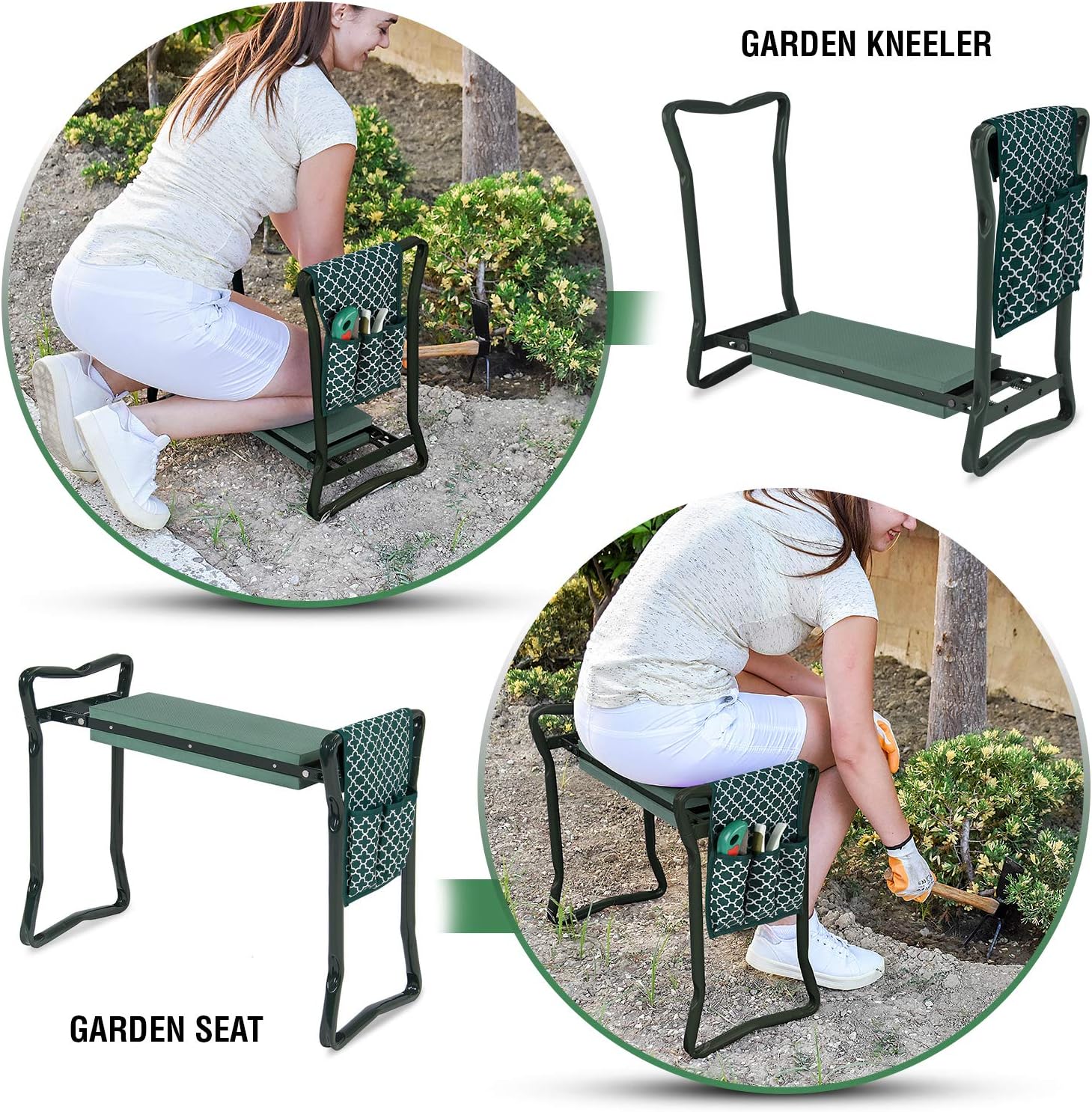 Abco Tech Garden Stool & Kneeler - Kneeler & Stool for Gardening, Foldable Garden Seat for Storage, Garden Kneelers for Seniors, Great Gardening Gifts for Women, Bench Comes with Tool Pouch & Gloves - Image 8